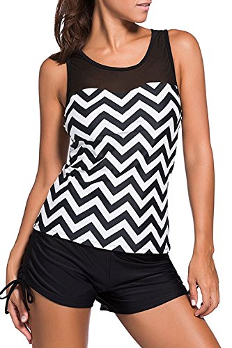 BELAMOR Women's Racerback Tankini Swimsuits Set With Boyshort (US 0-22)