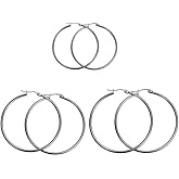 Round Hoop Earrings Set Women's 3 Pairs Surgical Stainless Steel earrings Golden 35mm 50mm 55mm Diameter Silver 35mm 45mm 50mm Diameter