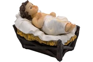 VILLAGE GIFT IMPORTERS Baby Jesus in a Manger Nativity Figurine | 3" Tall | Painted Christ Child | Add to Manger or Creche Scene | Great Christian Holiday Home Décor for Christmas