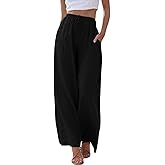 Tanming Wide Leg Linen Pants for Women Summer Flowy High Waisted Beach Palazzo Trousers