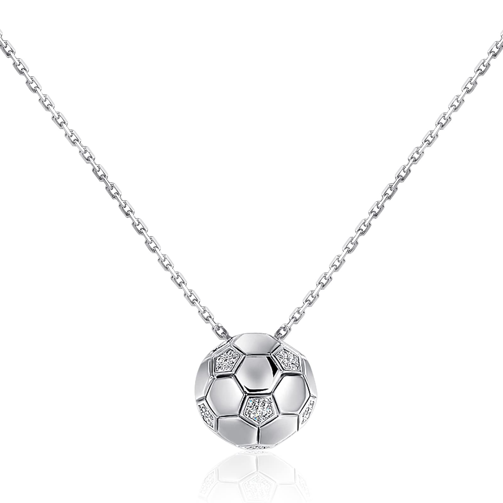 Patelai Football Necklace Soccer Charm Pendant Football Gifts Rhinestone Chain Necklace for Women Men Sportsman(Soccer,Silver)