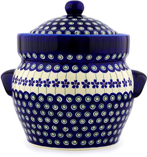 Polish Pottery Fermenting Crock Pot with Water Seal 14 Cups Flowering Peacock