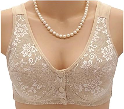 Fulok Womens Front Closure Breathable Stretch Full-Coverage Bras Khaki US 44B
