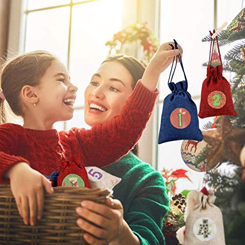Bestier Christmas Advent Calendar 2020, 24 Days Xmas Countdown Calendar DIY Advent Calendar Set, Hanging Burlap Gift Bags, 24 Calendar Stickers and Small Wooden Sign, Christmas Decoration Supplies