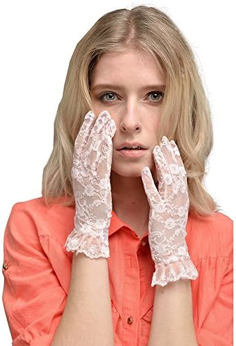 Baeska Summer Women Sunproof Thin Lace Wrist Length Gloves for Wedding Driving,Pink