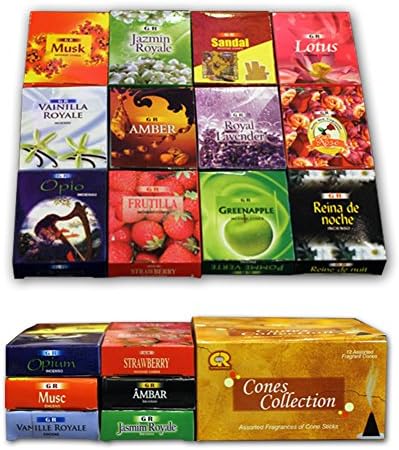 Incense Sticks - 12 Packs of 10 Cones Each - With 12 Different Scents