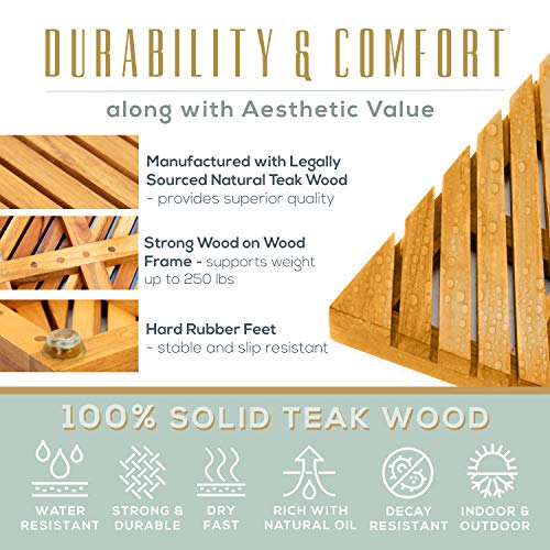 Teak Bath Mat Natural Teak Shower Mat for Bathroom, Sauna, Pool, Hot Tub and RV Outdoor Shower