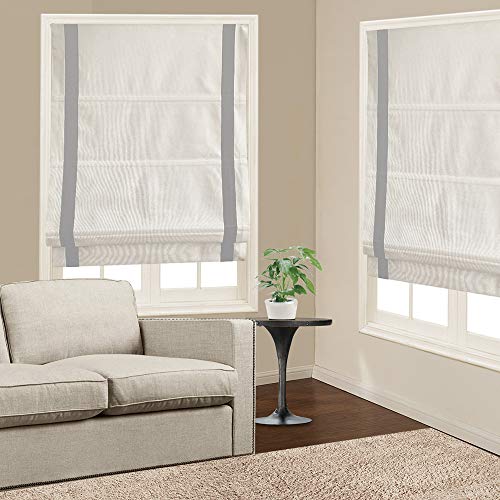 Cordless Roman Shades Window Blinds, White Light Grey Premium Blackout