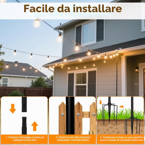 String Light Poles, 2.5m Outdoor Steel Lighting Pole, Sturdy Light Pole with Fork, Adjustable Metal Poles for Outdoor Patio, Yard, Deck, Garden, Party, Wedding (Metal Black)