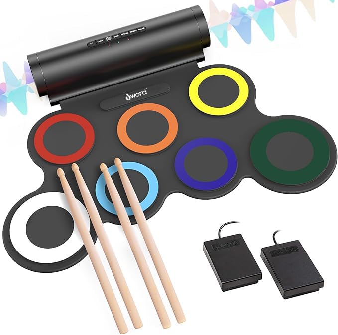 Photo 1 of Electronic Drum Set, Roll Up Drum Practice Pad Midi Drum Kit with Headphone Jack Built-in Speaker Pedals Sticks 10 Hours Playtime,Thanksgiving Day Christmas New-year Gift for Kids