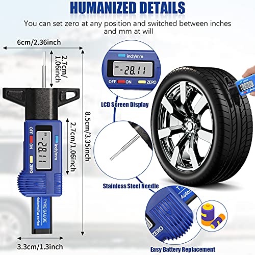 3 Pieces Tire Tread Depth Gauge Tool Digital Tire Tread Depth Gauge