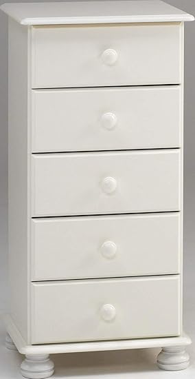 Steens Richmond White 5 Drawer Narrow Chest Metal Drawer Runners