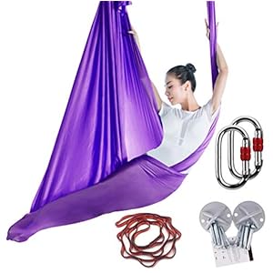 KIKIGOAL 5M Yoga Pilates Aerial Silk Kit Yoga Swing Aerial Yoga Antigravity Hammock Trapeze Silk Fabric for Yoga Strap Bodybuilding