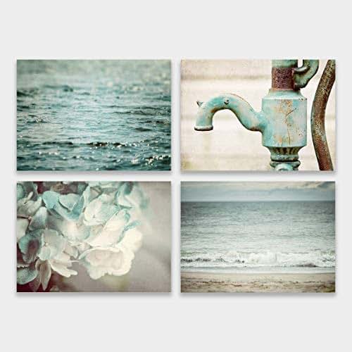 Amazon.com: Teal Bathroom Wall Art Decor Set of 4 Unframed 5x7 Fine Art
