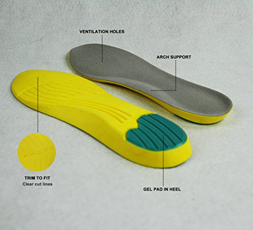 Greenour Arch Support Insoles Memory Foam Work Boots Sports Shoe Insert Shock Absorption & Cushioning from Flat Feet Running Camping, Men 8-12 / Women 10-14