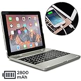 COOPER KAI SKEL P1 Keyboard case compatible with iPad 4, iPad 3, iPad 2 | Bluetooth, Wireless Clamshell Cover with Keyboard | Built-in 2800mAh Power Bank to charge iPad, iPhone | 60HR Battery (Silver)
