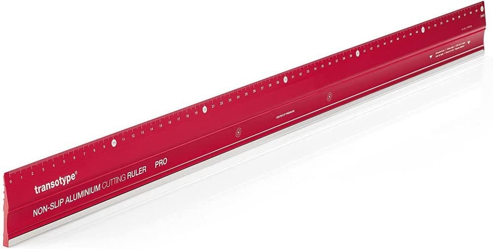 transotype Professional Cutting Ruler 60 cm Long Aluminium Ruler in Bright Red Non-Slip Heavy Duty with Steel Cutting Edge and Extra Wide 50 mm Aluminium Profile