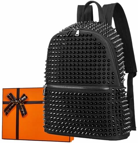 Chikencall Rivet Punk Backpack Flap Drawstring Rucksack Gothic Studded Shoulder Purse Black Daypack : Clothing, Shoes & Jewelry