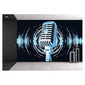 Vintage Microphone on The Abstract Background - Removable Wall Mural | Self-Adhesive Large Wallpaper - 66x96 inches