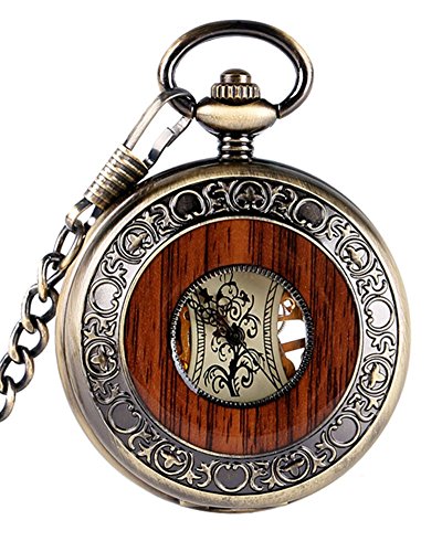 SwitchMe Men‘s Hand Wind Mechanical Pocket Watch Classic Carving Hallow Dail with Belt Clip Chain