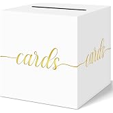 QIKSION Elegant Wedding Card Box, Gold Foil Gift Card Box for Party, White | Perfectly with Your Wedding Reception Decorations, For Baby &amp; Bridal Shower, Anniversary, Birthday, Graduations