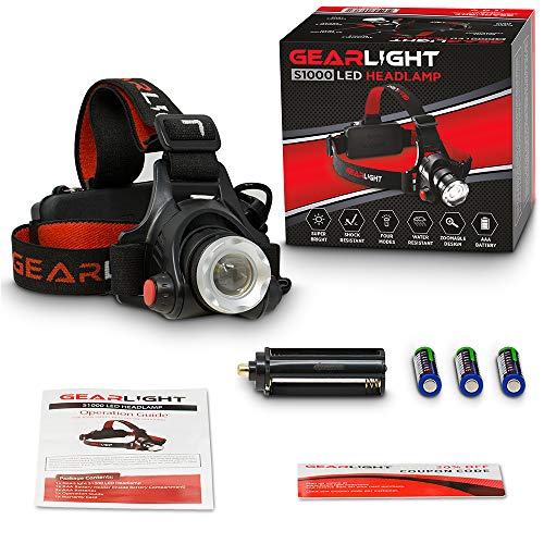 GearLight LED Headlamp Flashlight S1000 - Powerful Broadbeam Camping and Outdoor Headlamps - Construction Hardhat Compatible Safety Head Lamp Light