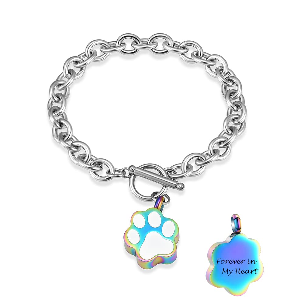 Minicremation Dog Paw Print Cremation Jewelry for Ashes Memorial Urn Bangle for Pet Stainless Steel Urn Bracelet Ashes Holder