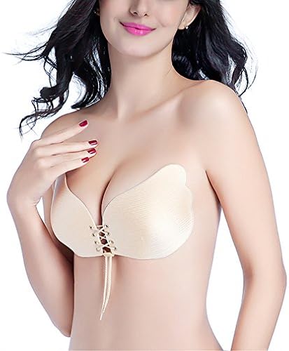 CIJIHVUIHUY [2018 Newest Version] Adhesive Sticky Backless Strapless Bra Self Adhesive Silicone Invisible Push Up Bra With Drawstring, Nude A-D