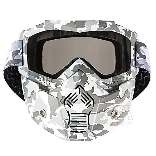 Nawenson New Mortorcycle Mask Detachable Goggles and Mouth Filter for Open Face Helmet Motocross Ski Snowboard