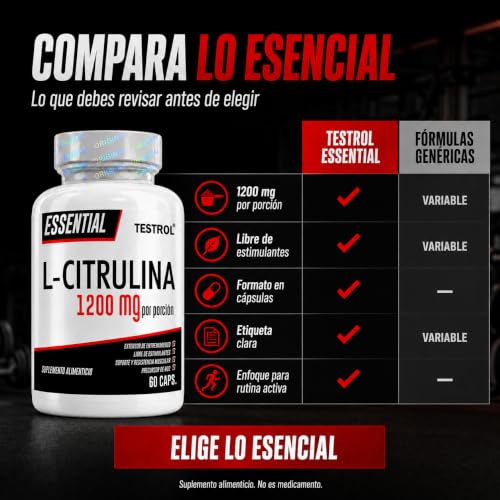 L Citrulina Essential 1200 mg, precursor natural del óxido nítrico que ayuda a la circulación y procesos de vasodilatación. Testrol Citrulina Essential (60 CAPSULAS)