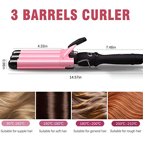 Nazano 3 Barrel Curling Iron,25mm Hair Curling Iron Crimper, 1 inch Ceramic Hair Waver Curling Wand Tool,LCD Temperature Adjustable & Heat Up Quickly