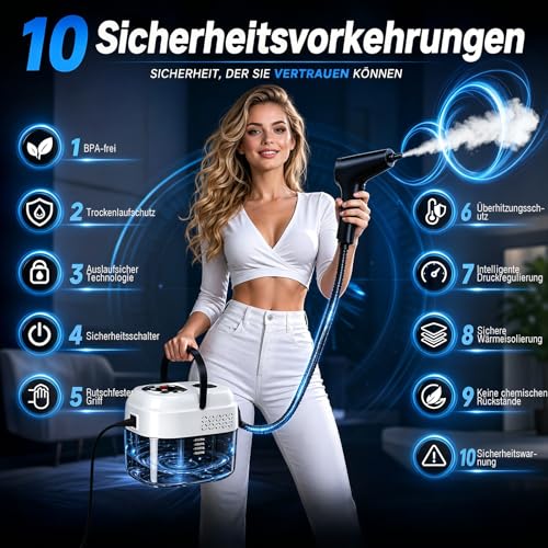 Double Control Steam Cleaner Handheld 1.8 L, US HSD Technology - 99.99% Sterilisation Rate, Graphene Heating Technology - Heats in 8S, Steam Cleaner is 4 m, Suitable for All Applications