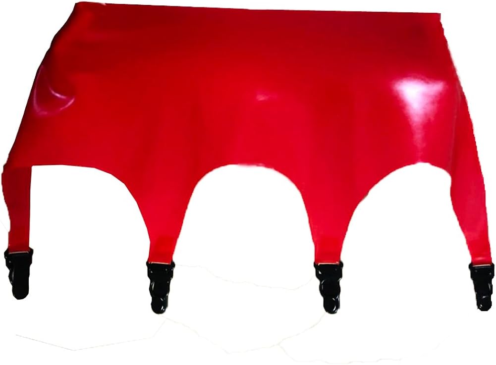 EXLATEX Black Latex Rubber Garter Suspender Belt with Clips