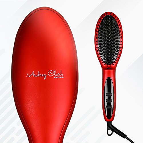 Audrey Clark PRO HAIR Ceramic Hair Straightener Brush - Anti-Scald, Instant Heat - Adjustable Temperatures w/ LCD Display - Anti-Static Ionic Technology to Reduce Frizz, Improve Hydration