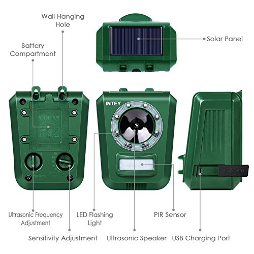 INTEY Solar Ultrasonic Animal Repellent and Pest Repeller, Upgraded