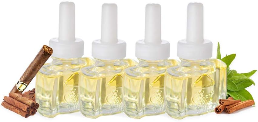 (4 Pack) Tobacco Sage Plug in Refills Air Freshener - Fits Air Wick Scented Oil Warmers