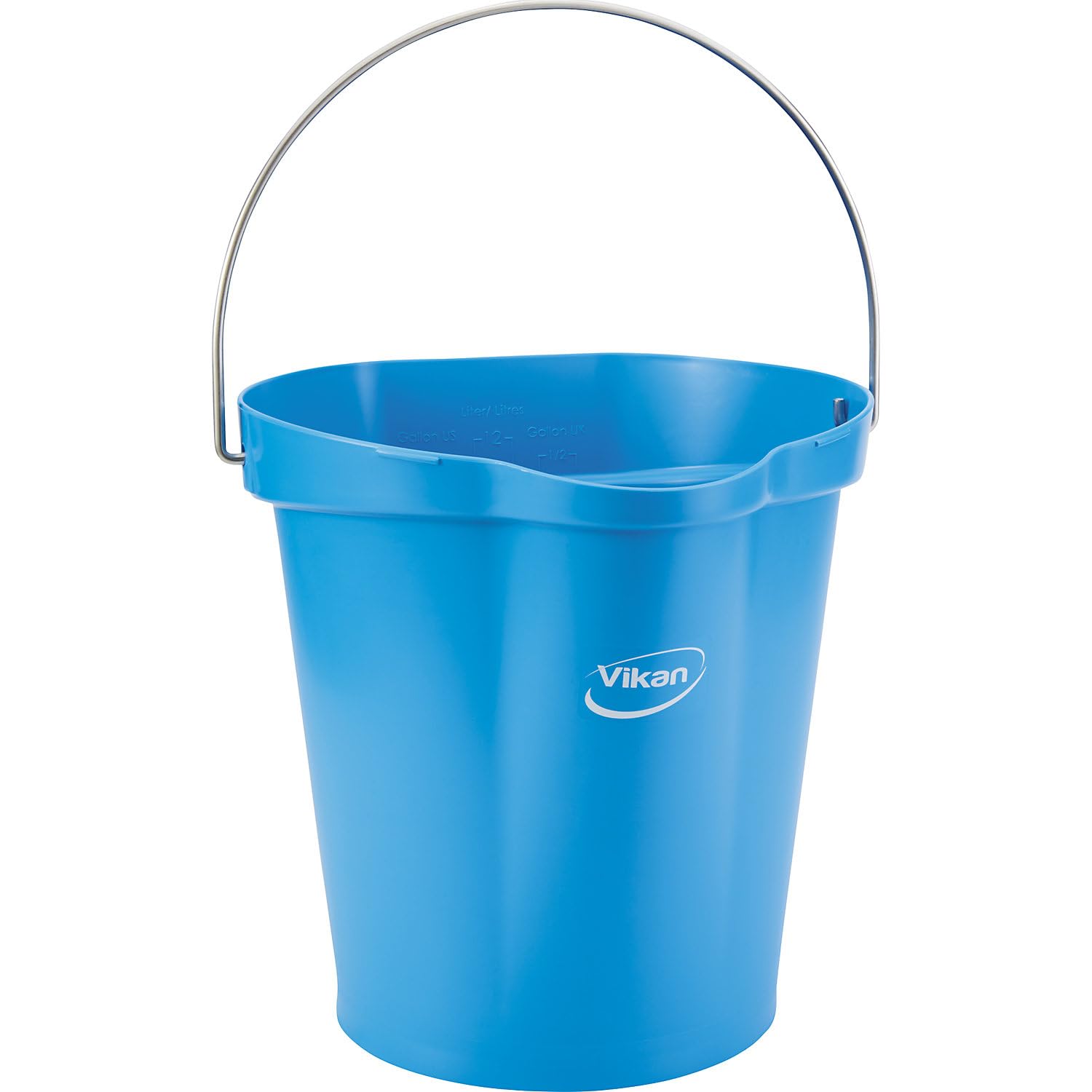 Vikan 56863 Durable Polypropylene Hygiene Bucket/Pail, Stainless Steel Handle, 12 Litre, Blue