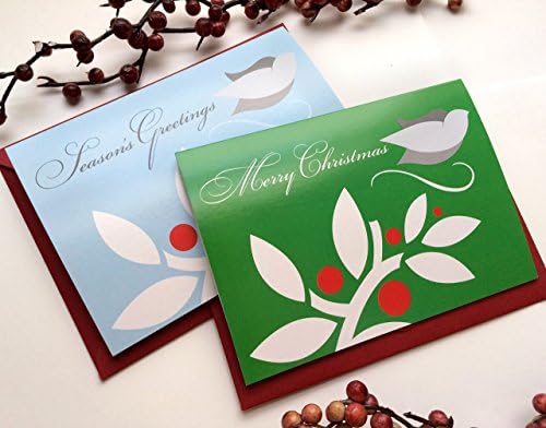 12 Pack - CLEARANCE - Christmas Cards Assortment - Pack of 12 - Merry Christmas Bird (6) - Season's Greetings Bird (6) Comes With Red Envelopes