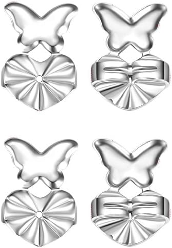 Adjustable Hypoallergenic Support Lift Earring Backs Secure For Heavy Earrings On TV (Butterfly, Two Pair Silver-Plated)