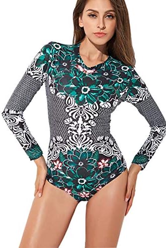 Diliflyer Women's Long Sleeve Rashgaurd Modest One Piece Swimsuit Bathing Suit