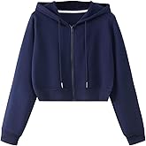 SweatyRocks Women's Long Sleeve Drawstring Full Zip Hooded Jacket Crop Sweatshirt