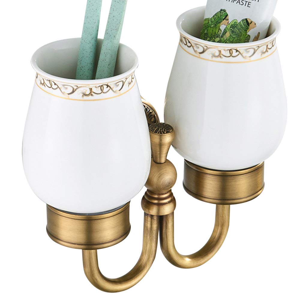 Weare Home Home Bathroom Accessories Retro Solid Copper Toilet Roll Holder and Tissue, Kitchen Paper, Minimal Classic with Carved Lid Bronze Coating Toothbrush Holder