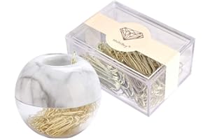 MULTIBEY 100Pcs 1.1" Gold Paper Clips in Marble Magnetic Holder Dispenser, 70Pcs 2" Jumbo Paper Clips Bookmarks in Clear Holder Office Supplies Desk Organizer