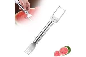 KRUGGO 2-in-1 Stainless Steel Fruit Cutter, 2024 Upgraded Watermelon Fork Slicer Cutter Slicer Tool, Dual Head Fruit Forks Slicer Knife with Round Handle (1 PCS)