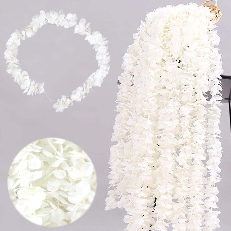 FOSDICK 10 PCS Artificial Wisteria Vine Garland White Hanging Flowers, 100cm Wisteria Artificial Flowers Fake Flower Garland Decoration for Wedding Party Home Garden Wall
