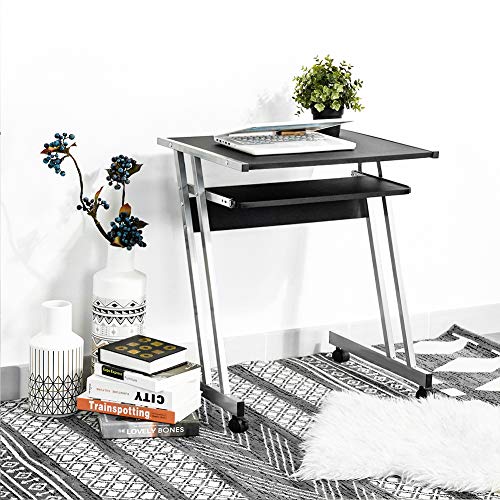 Aingoo - Small Computer Desk with Rolling Keyboard Tray and Metal Frame Space Saving Study Desk, Black