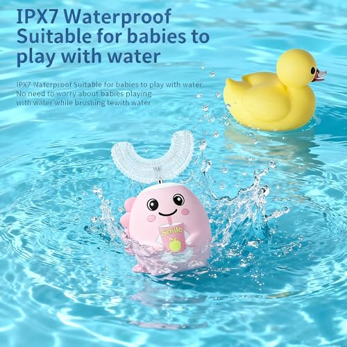 Cartoon Kids U-Shaped 360º Ultrasonic Electric Toothbrush cleaning Gift Box Set,Blue Led-Lights| IPX7 Waterproof | 5 Modes | 50s Smart Timer | 360° Full Mouth Cleaning Automatic(2-12age) (Pink)