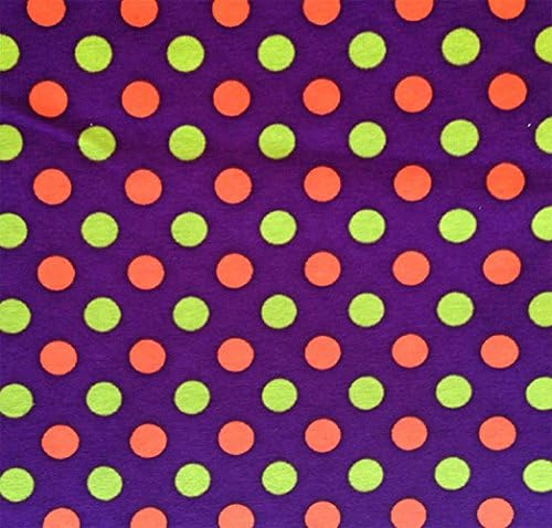 Knit 3 Color Dots Purple, Lime, Orange Design Fabric By the Yard, 95% Cotton, 5% Lycra, 60 Inches Wide, Excellent Quality, 4 Way Stretch, Medium weight (2 yards)