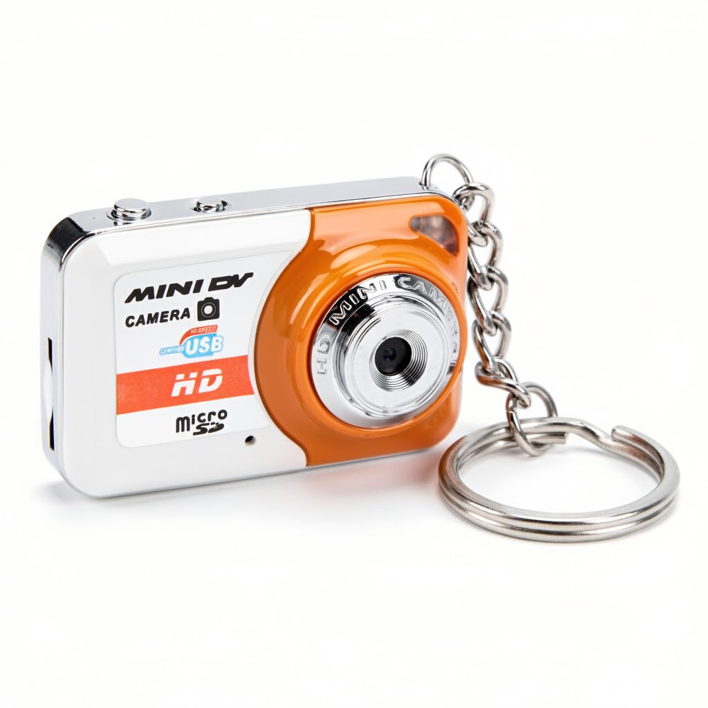 Sxhlseller Mini DV Camera, Small HD Video Camera Recorder Motion Detection Support 32G Memory, USB Mini Keychain Video Recorder for Webcam, Gift for Kids Students (Orange)