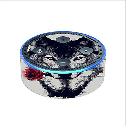 Skin-Decal-Vinyl-Wrap-for-Amazon-Echo-Dot-2-stickers-skins-cover-2nd-generation-Wolf-with-rose-in-mouth